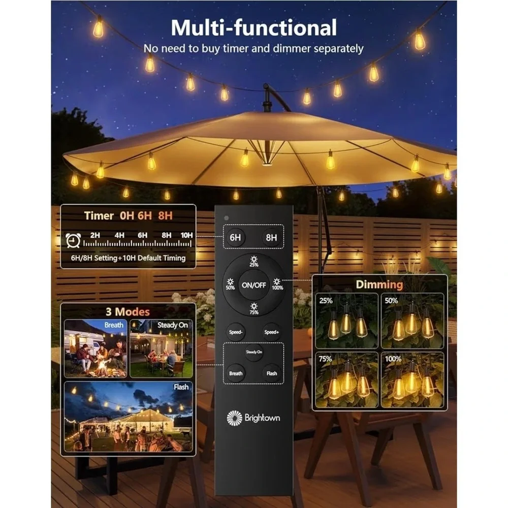 Solar String Lights 175FT LED Waterproof Dimmable Remote Brightown Patio Outdoor
